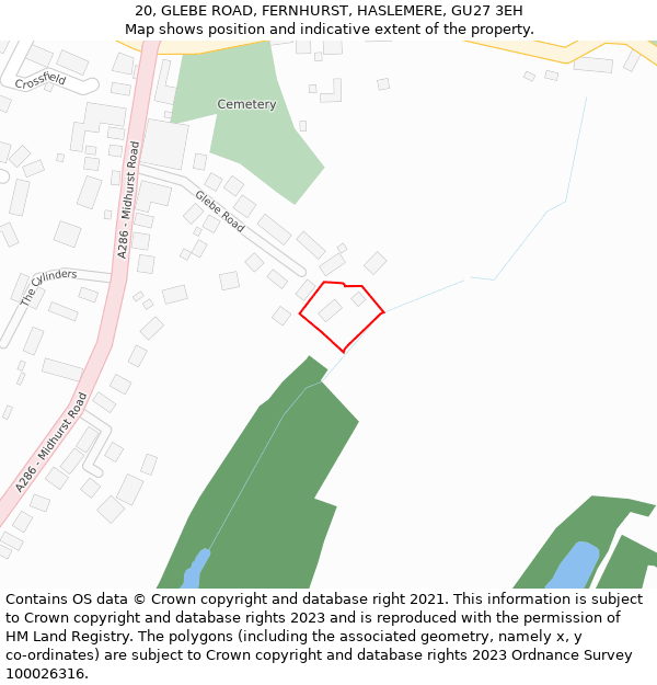 20, GLEBE ROAD, FERNHURST, HASLEMERE, GU27 3EH: Location map and indicative extent of plot