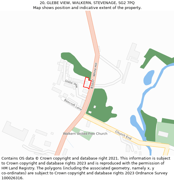 20, GLEBE VIEW, WALKERN, STEVENAGE, SG2 7PQ: Location map and indicative extent of plot