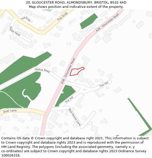 20, GLOUCESTER ROAD, ALMONDSBURY, BRISTOL, BS32 4AD: Location map and indicative extent of plot