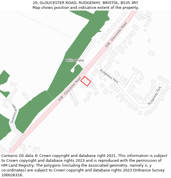 20, GLOUCESTER ROAD, RUDGEWAY, BRISTOL, BS35 3RY: Location map and indicative extent of plot