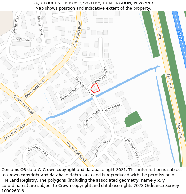 20, GLOUCESTER ROAD, SAWTRY, HUNTINGDON, PE28 5NB: Location map and indicative extent of plot