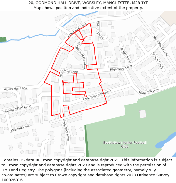 20, GODMOND HALL DRIVE, WORSLEY, MANCHESTER, M28 1YF: Location map and indicative extent of plot