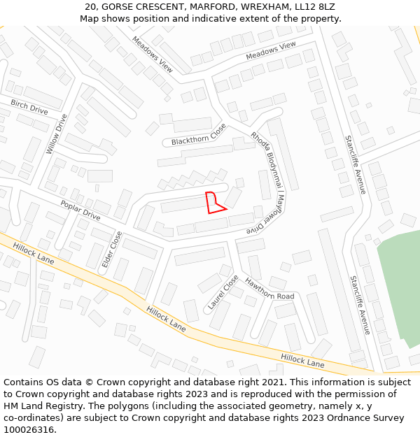 20, GORSE CRESCENT, MARFORD, WREXHAM, LL12 8LZ: Location map and indicative extent of plot