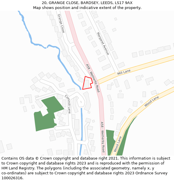 20, GRANGE CLOSE, BARDSEY, LEEDS, LS17 9AX: Location map and indicative extent of plot