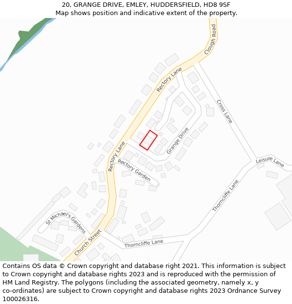 20, GRANGE DRIVE, EMLEY, HUDDERSFIELD, HD8 9SF: Location map and indicative extent of plot