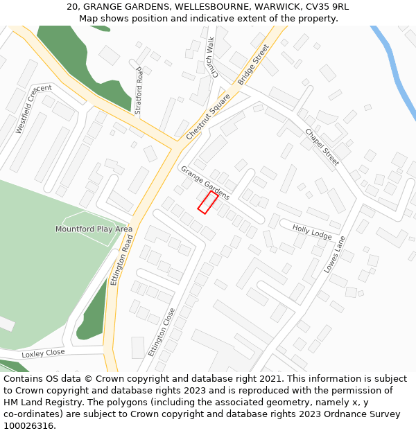 20, GRANGE GARDENS, WELLESBOURNE, WARWICK, CV35 9RL: Location map and indicative extent of plot