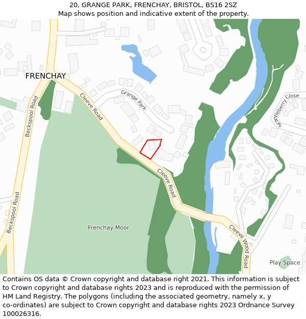 20, GRANGE PARK, FRENCHAY, BRISTOL, BS16 2SZ: Location map and indicative extent of plot