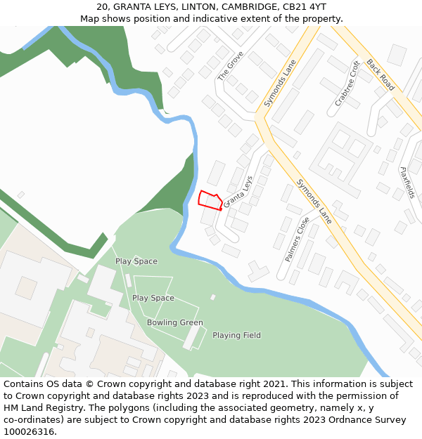 20, GRANTA LEYS, LINTON, CAMBRIDGE, CB21 4YT: Location map and indicative extent of plot