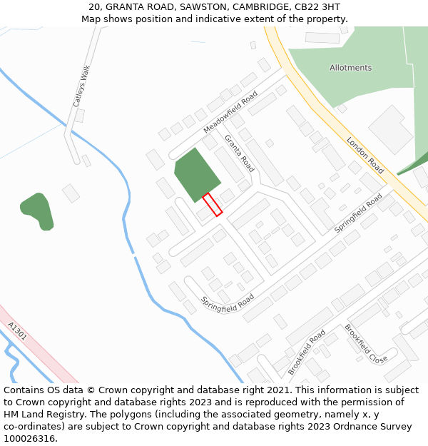 20, GRANTA ROAD, SAWSTON, CAMBRIDGE, CB22 3HT: Location map and indicative extent of plot