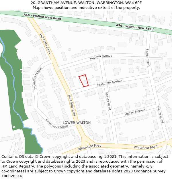 20, GRANTHAM AVENUE, WALTON, WARRINGTON, WA4 6PF: Location map and indicative extent of plot