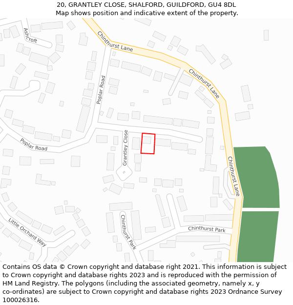 20, GRANTLEY CLOSE, SHALFORD, GUILDFORD, GU4 8DL: Location map and indicative extent of plot