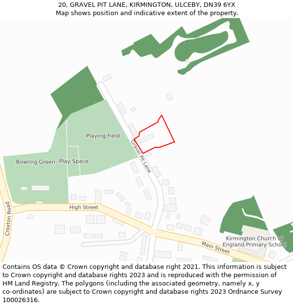 20, GRAVEL PIT LANE, KIRMINGTON, ULCEBY, DN39 6YX: Location map and indicative extent of plot