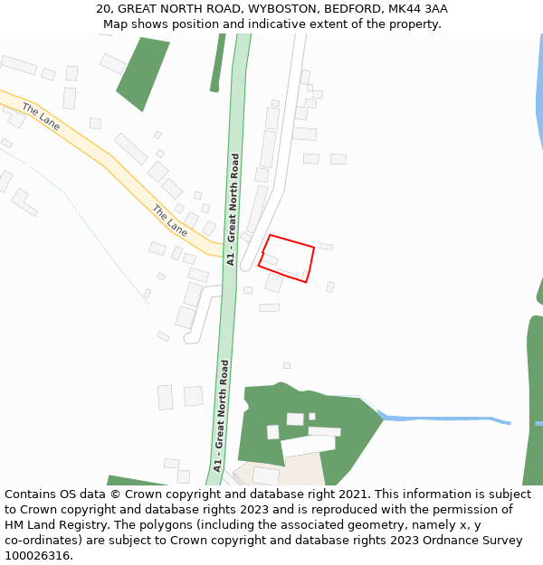 20, GREAT NORTH ROAD, WYBOSTON, BEDFORD, MK44 3AA: Location map and indicative extent of plot