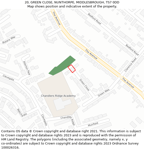 20, GREEN CLOSE, NUNTHORPE, MIDDLESBROUGH, TS7 0DD: Location map and indicative extent of plot