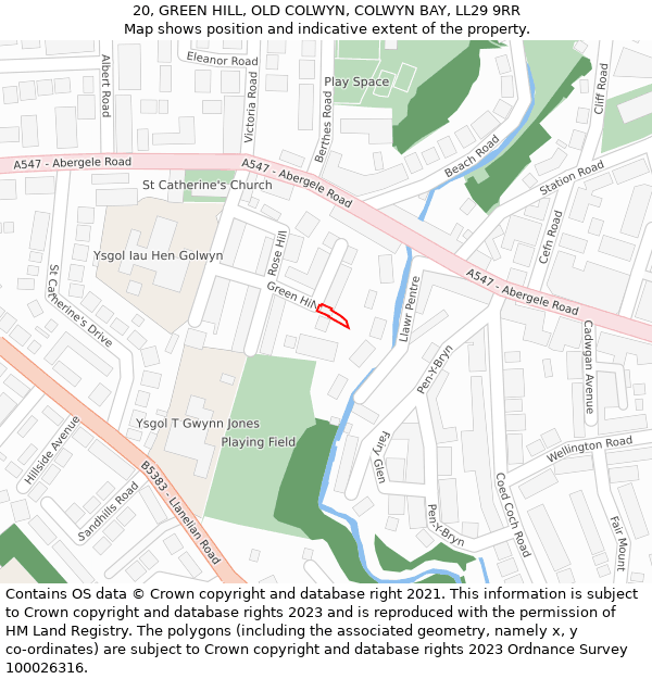 20, GREEN HILL, OLD COLWYN, COLWYN BAY, LL29 9RR: Location map and indicative extent of plot