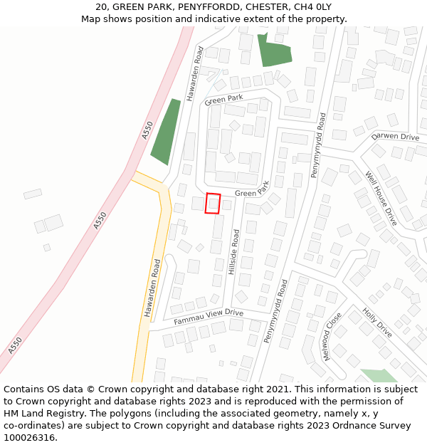 20, GREEN PARK, PENYFFORDD, CHESTER, CH4 0LY: Location map and indicative extent of plot