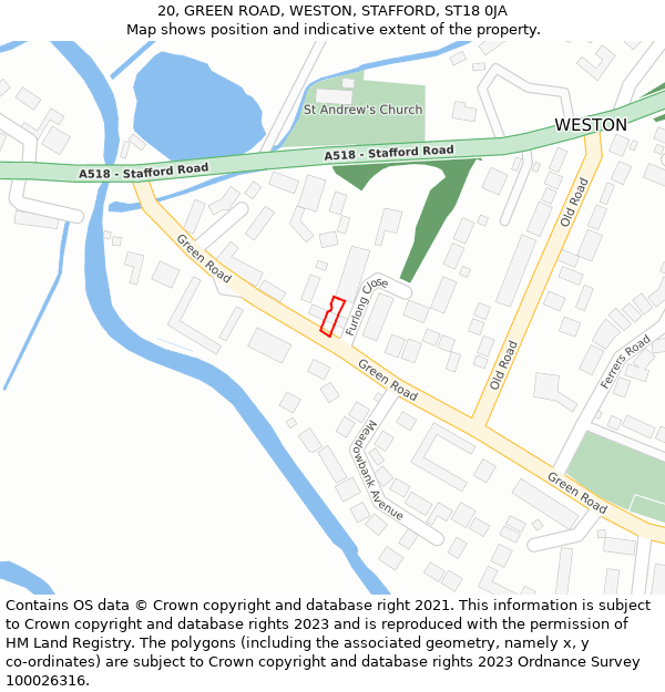 20, GREEN ROAD, WESTON, STAFFORD, ST18 0JA: Location map and indicative extent of plot