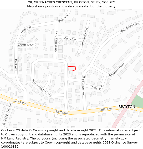 20, GREENACRES CRESCENT, BRAYTON, SELBY, YO8 9EY: Location map and indicative extent of plot