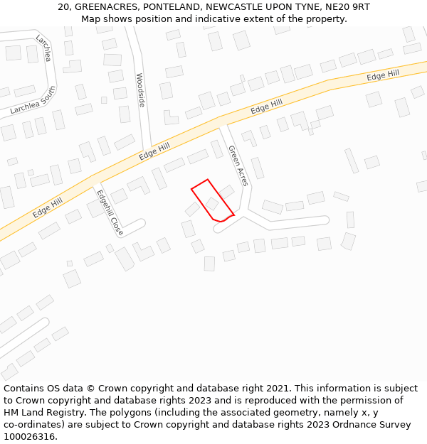 20, GREENACRES, PONTELAND, NEWCASTLE UPON TYNE, NE20 9RT: Location map and indicative extent of plot