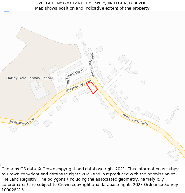 20, GREENAWAY LANE, HACKNEY, MATLOCK, DE4 2QB: Location map and indicative extent of plot