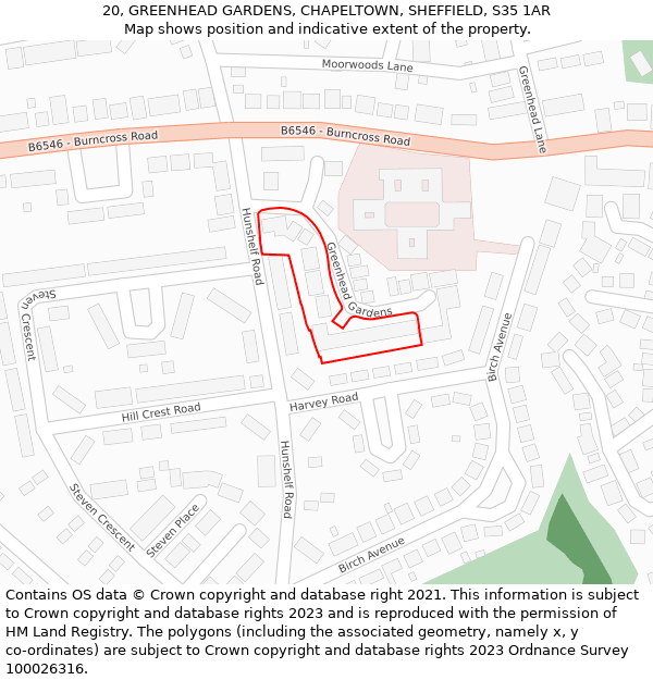 20, GREENHEAD GARDENS, CHAPELTOWN, SHEFFIELD, S35 1AR: Location map and indicative extent of plot