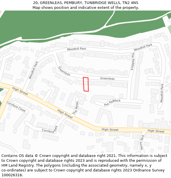 20, GREENLEAS, PEMBURY, TUNBRIDGE WELLS, TN2 4NS: Location map and indicative extent of plot