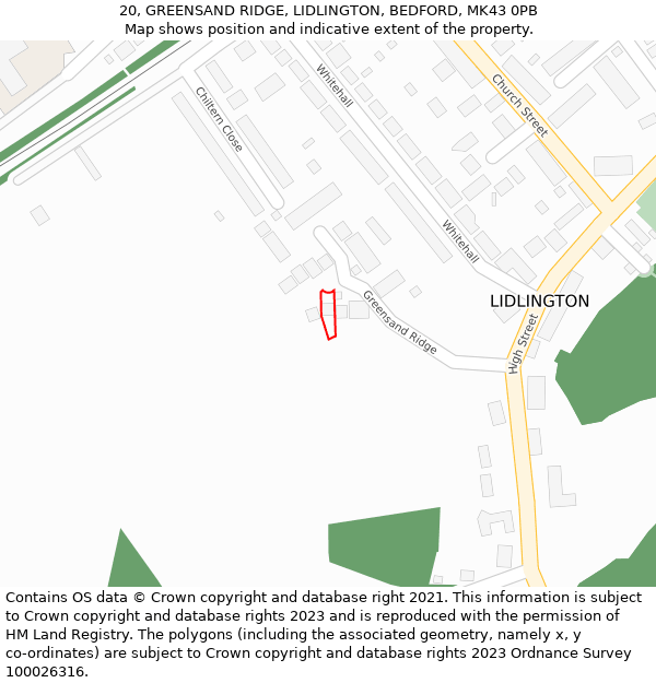 20, GREENSAND RIDGE, LIDLINGTON, BEDFORD, MK43 0PB: Location map and indicative extent of plot