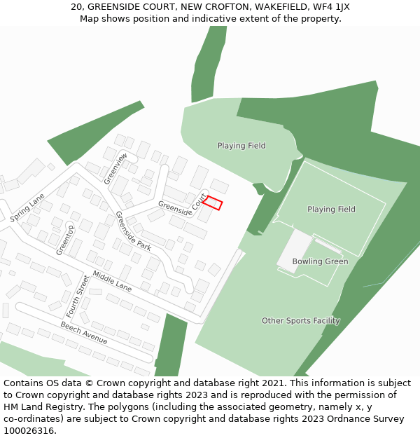 20, GREENSIDE COURT, NEW CROFTON, WAKEFIELD, WF4 1JX: Location map and indicative extent of plot