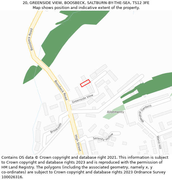 20, GREENSIDE VIEW, BOOSBECK, SALTBURN-BY-THE-SEA, TS12 3FE: Location map and indicative extent of plot