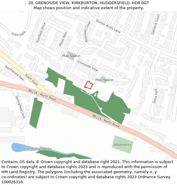 20, GRENOSIDE VIEW, KIRKBURTON, HUDDERSFIELD, HD8 0GT: Location map and indicative extent of plot