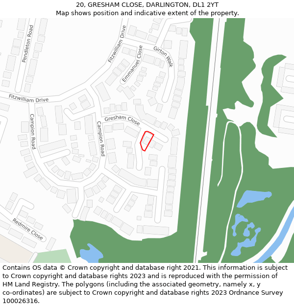 20, GRESHAM CLOSE, DARLINGTON, DL1 2YT: Location map and indicative extent of plot