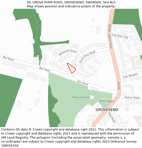 20, GROVE FARM ROAD, GROVESEND, SWANSEA, SA4 8LA: Location map and indicative extent of plot