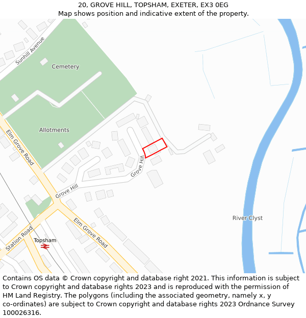 20, GROVE HILL, TOPSHAM, EXETER, EX3 0EG: Location map and indicative extent of plot