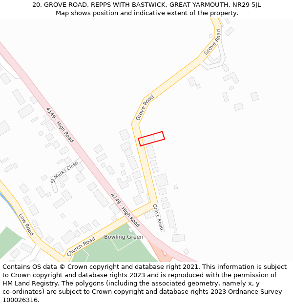 20, GROVE ROAD, REPPS WITH BASTWICK, GREAT YARMOUTH, NR29 5JL: Location map and indicative extent of plot