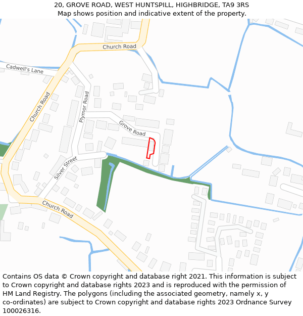 20, GROVE ROAD, WEST HUNTSPILL, HIGHBRIDGE, TA9 3RS: Location map and indicative extent of plot