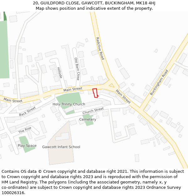 20, GUILDFORD CLOSE, GAWCOTT, BUCKINGHAM, MK18 4HJ: Location map and indicative extent of plot