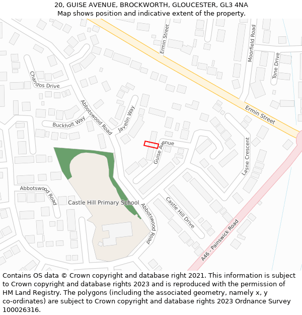 20, GUISE AVENUE, BROCKWORTH, GLOUCESTER, GL3 4NA: Location map and indicative extent of plot