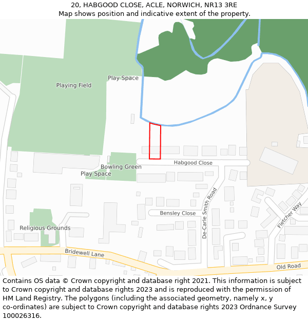 20, HABGOOD CLOSE, ACLE, NORWICH, NR13 3RE: Location map and indicative extent of plot