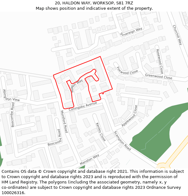 20, HALDON WAY, WORKSOP, S81 7RZ: Location map and indicative extent of plot