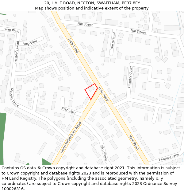 20, HALE ROAD, NECTON, SWAFFHAM, PE37 8EY: Location map and indicative extent of plot