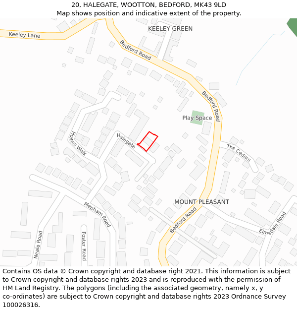 20, HALEGATE, WOOTTON, BEDFORD, MK43 9LD: Location map and indicative extent of plot