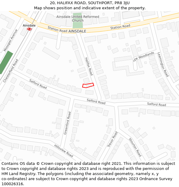 20, HALIFAX ROAD, SOUTHPORT, PR8 3JU: Location map and indicative extent of plot