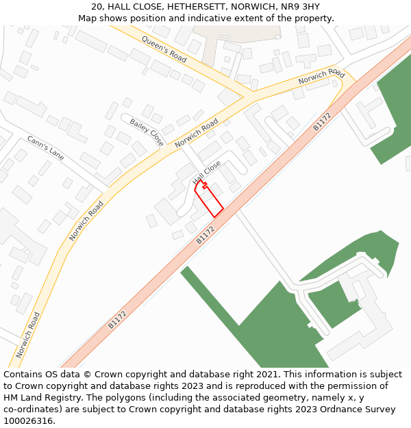 20, HALL CLOSE, HETHERSETT, NORWICH, NR9 3HY: Location map and indicative extent of plot