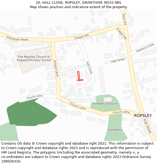 20, HALL CLOSE, ROPSLEY, GRANTHAM, NG33 4BS: Location map and indicative extent of plot
