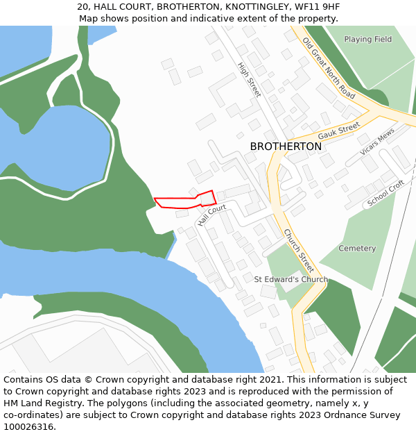 20, HALL COURT, BROTHERTON, KNOTTINGLEY, WF11 9HF: Location map and indicative extent of plot