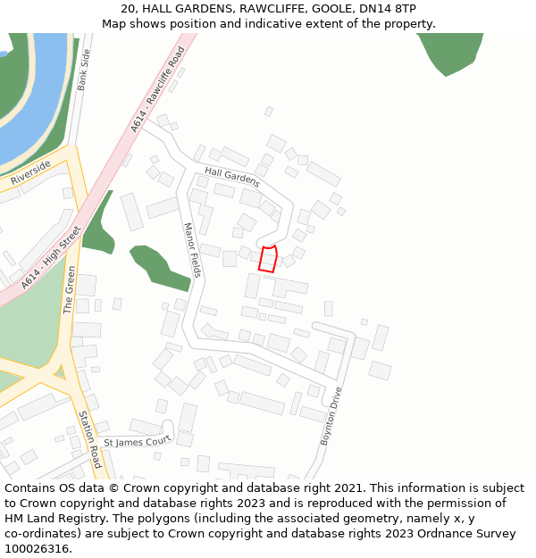 20, HALL GARDENS, RAWCLIFFE, GOOLE, DN14 8TP: Location map and indicative extent of plot