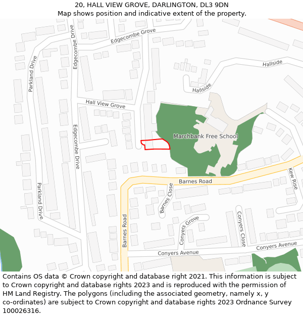 20, HALL VIEW GROVE, DARLINGTON, DL3 9DN: Location map and indicative extent of plot