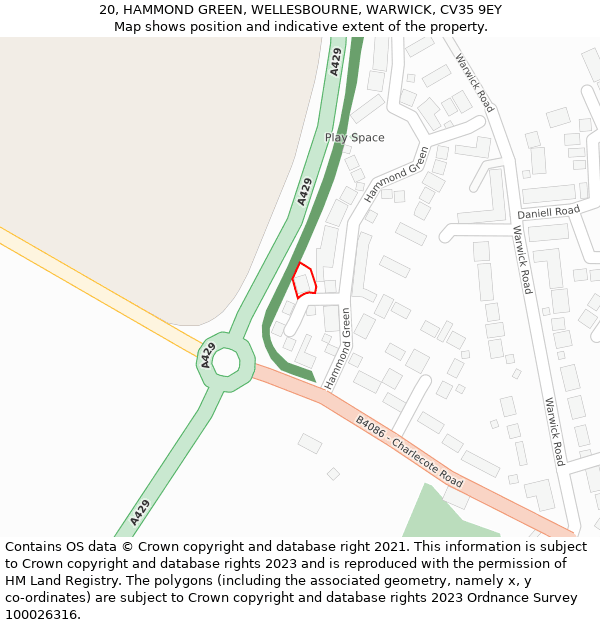 20, HAMMOND GREEN, WELLESBOURNE, WARWICK, CV35 9EY: Location map and indicative extent of plot