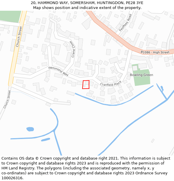 20, HAMMOND WAY, SOMERSHAM, HUNTINGDON, PE28 3YE: Location map and indicative extent of plot