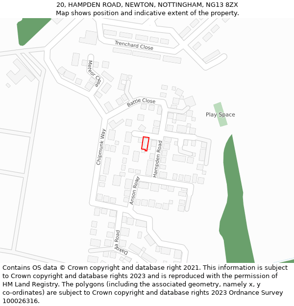 20, HAMPDEN ROAD, NEWTON, NOTTINGHAM, NG13 8ZX: Location map and indicative extent of plot